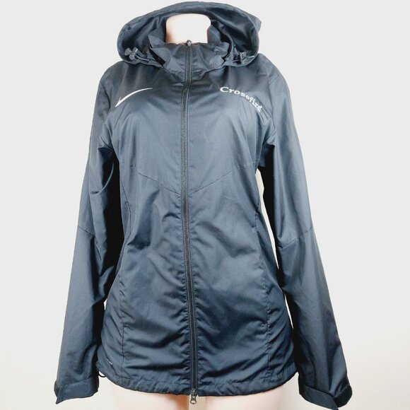 Nike Women's Black Shield Hooded Outdoor Trail Long Windbreaker Jacket Size M - Picture 2 of 14